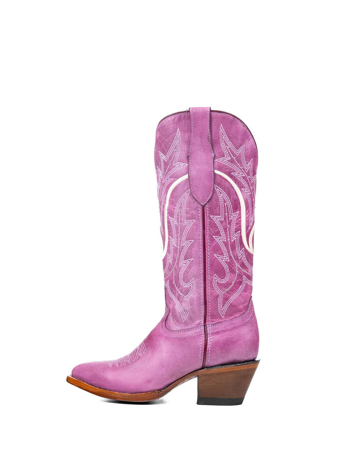 Lilac Almond-Toe Embroidery With Studs Half-Zip Mid Calf Cowgirl Boots