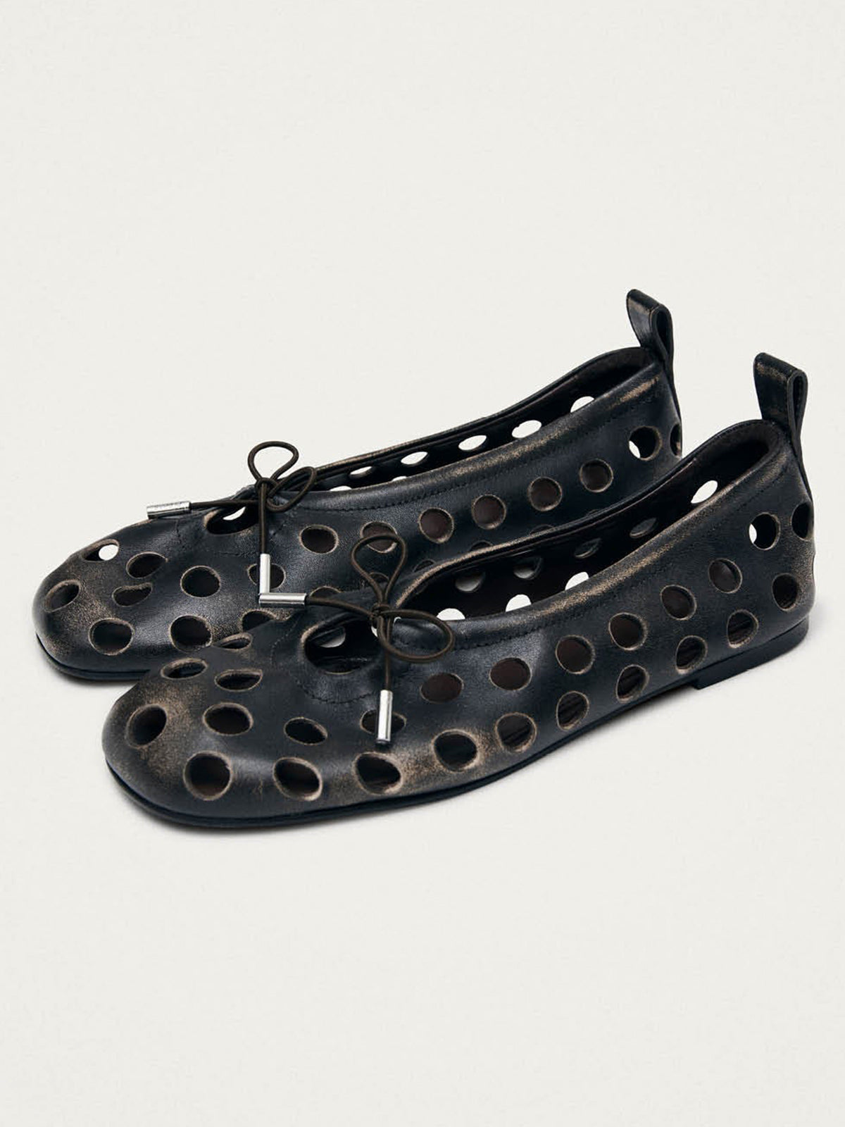 Brown Square-Toe Cut Out And Front Bow Chic Ballet Flats