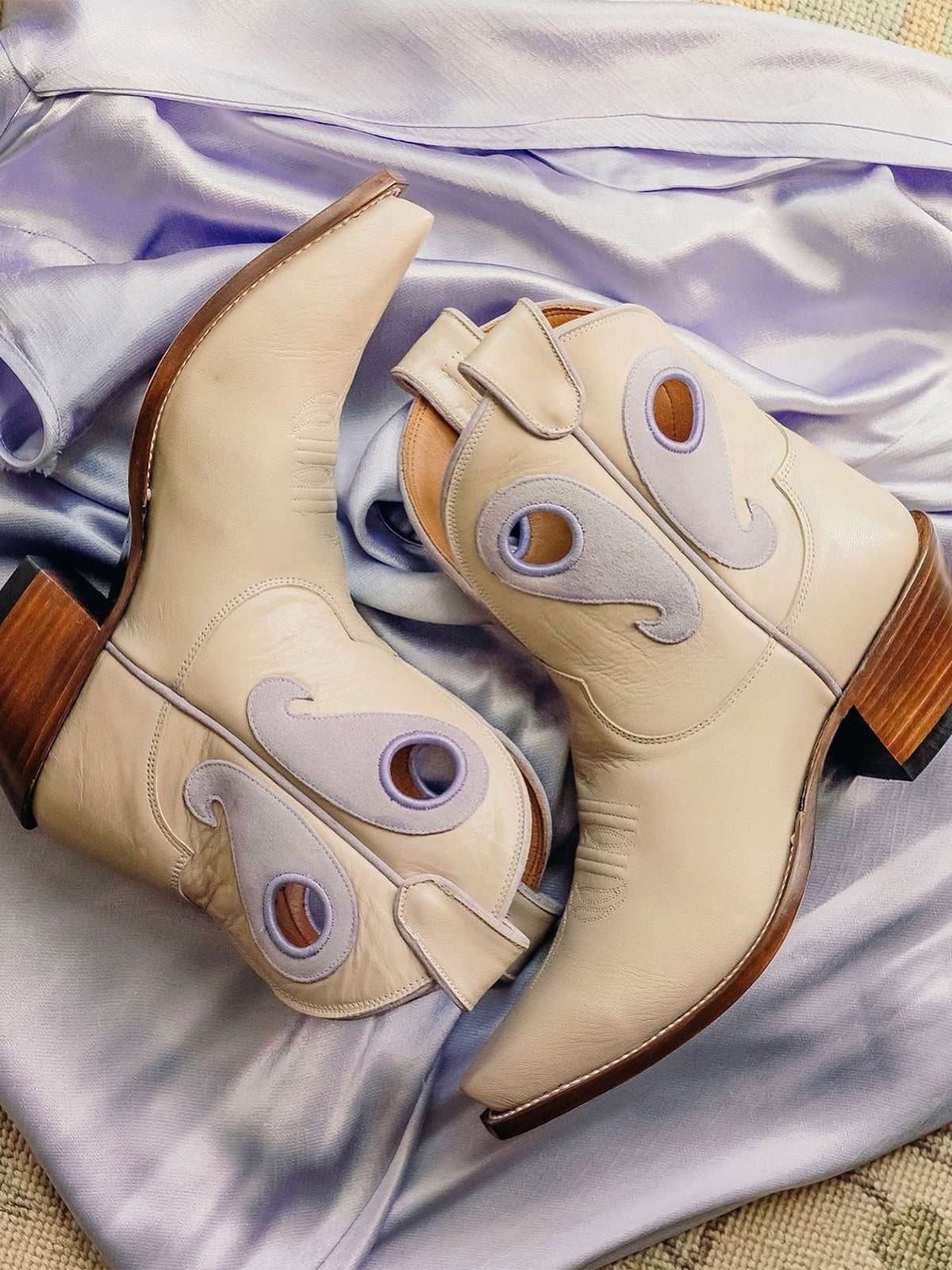 Contrast Sand And Pink Faux Suede Cutout Snip-Toe Cowgirl Ankle Booties