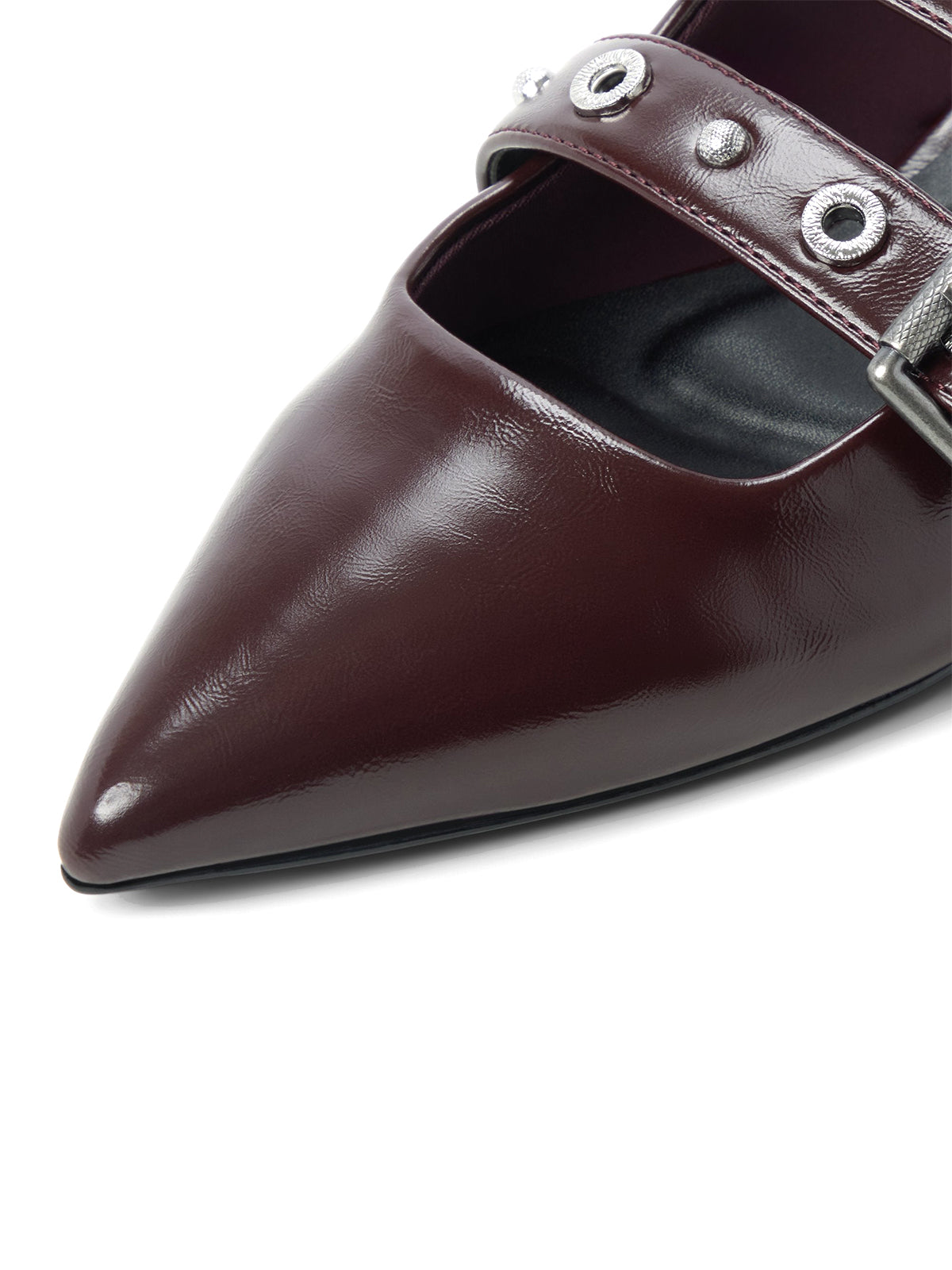 Burgundy Pointed-Toe Double Bridge Straps Slingback Flats