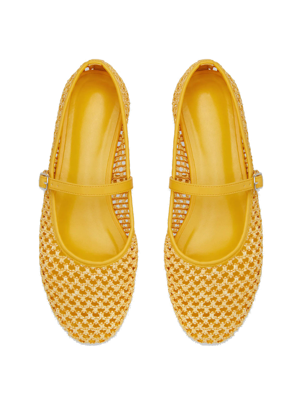 Yellow Grass Woven Round-Toe Buckle Mary Jane Chic Flats