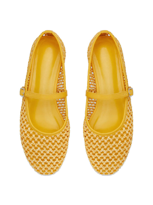 Yellow Grass Woven Round-Toe Buckle Mary Jane Chic Flats