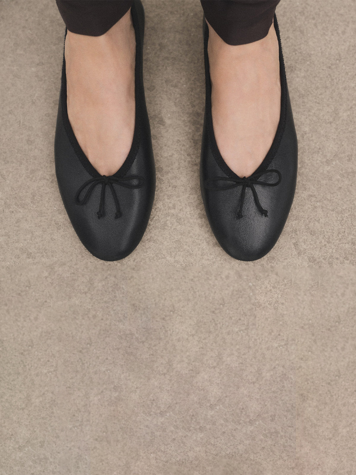 Black Vegan Leather Round-Toe Classic Ballet Flats With Front Bow