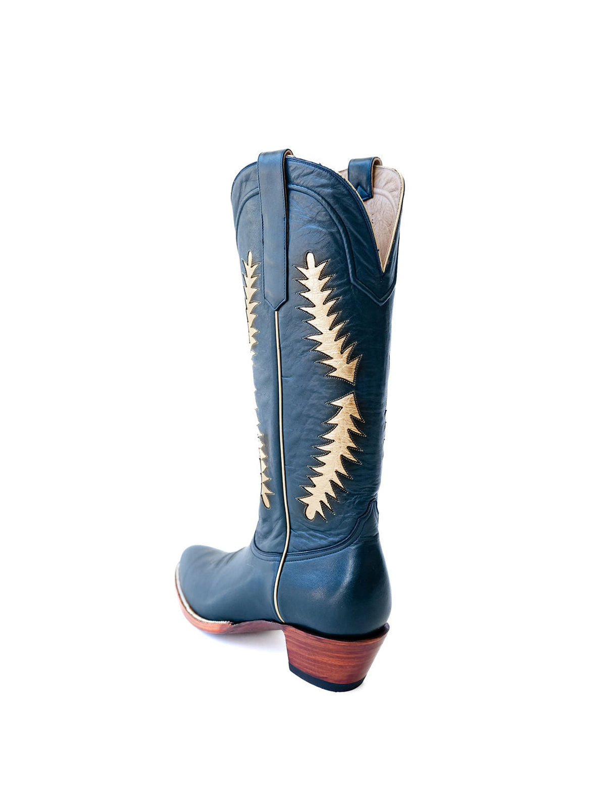 Blue Almond-Toe Wide Calf Cowgirl Boots Knee High Tall Boots