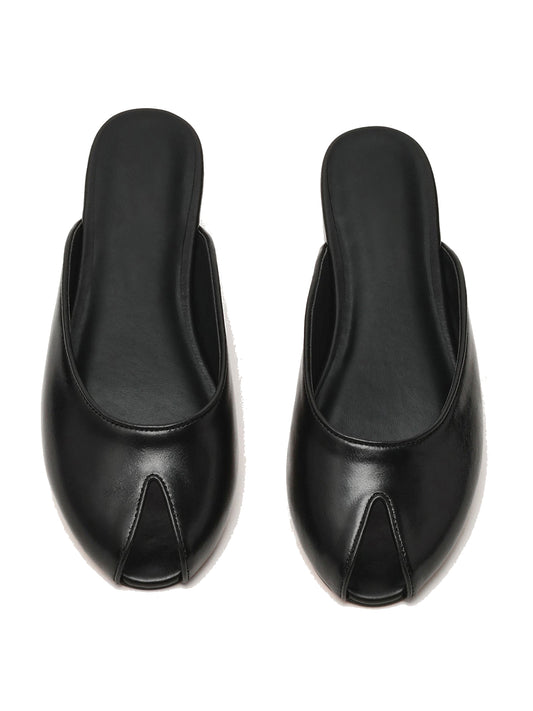 Black Peep Round-Toe Slip-On Chic Mules Flats