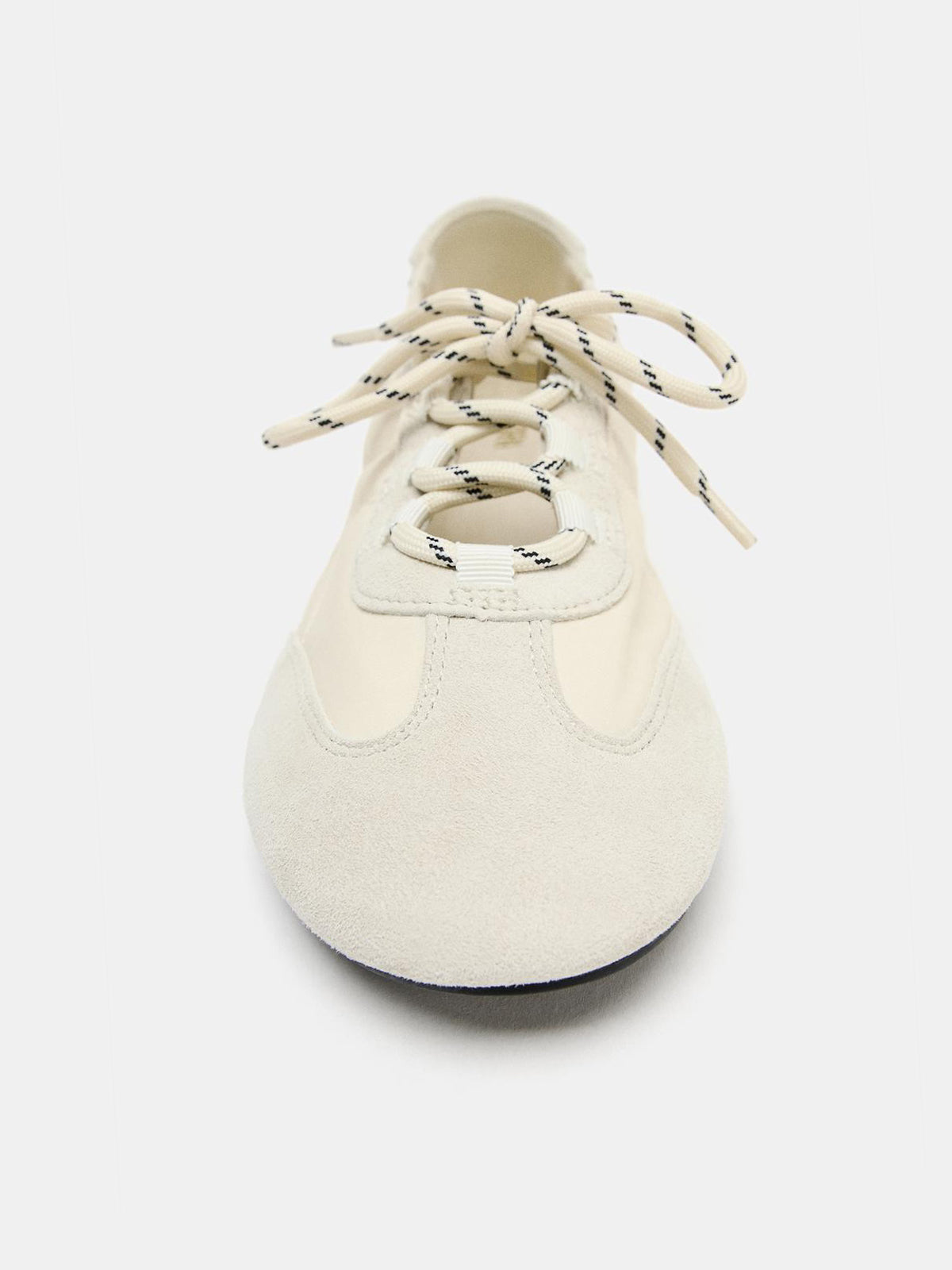 Cream Cow Suede And Satin Round-Toe Lace-Up Classic Sneakers