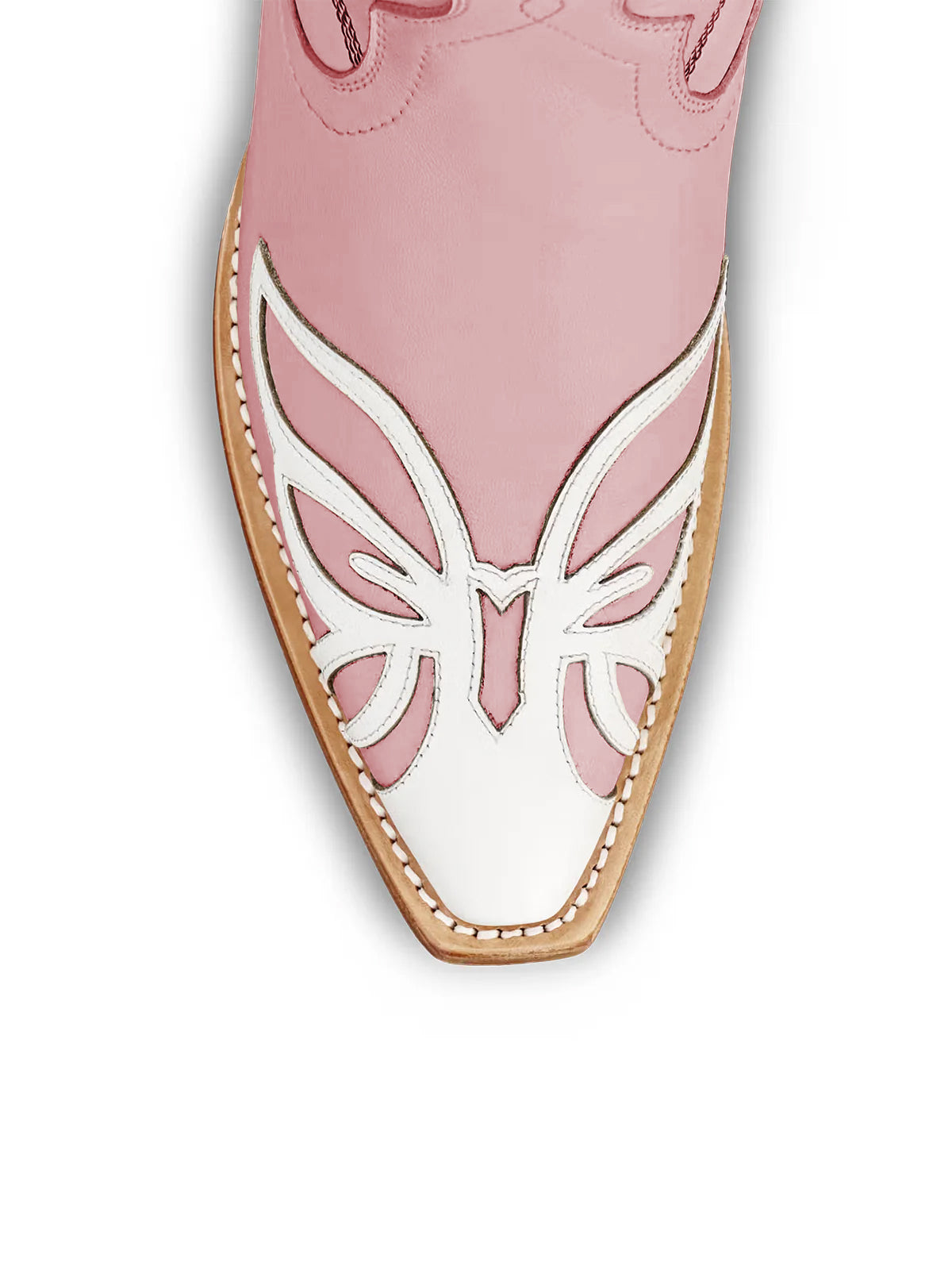 Pink Snip-Toe Flower Applique Mid Calf Pull On Cowgirl Boots