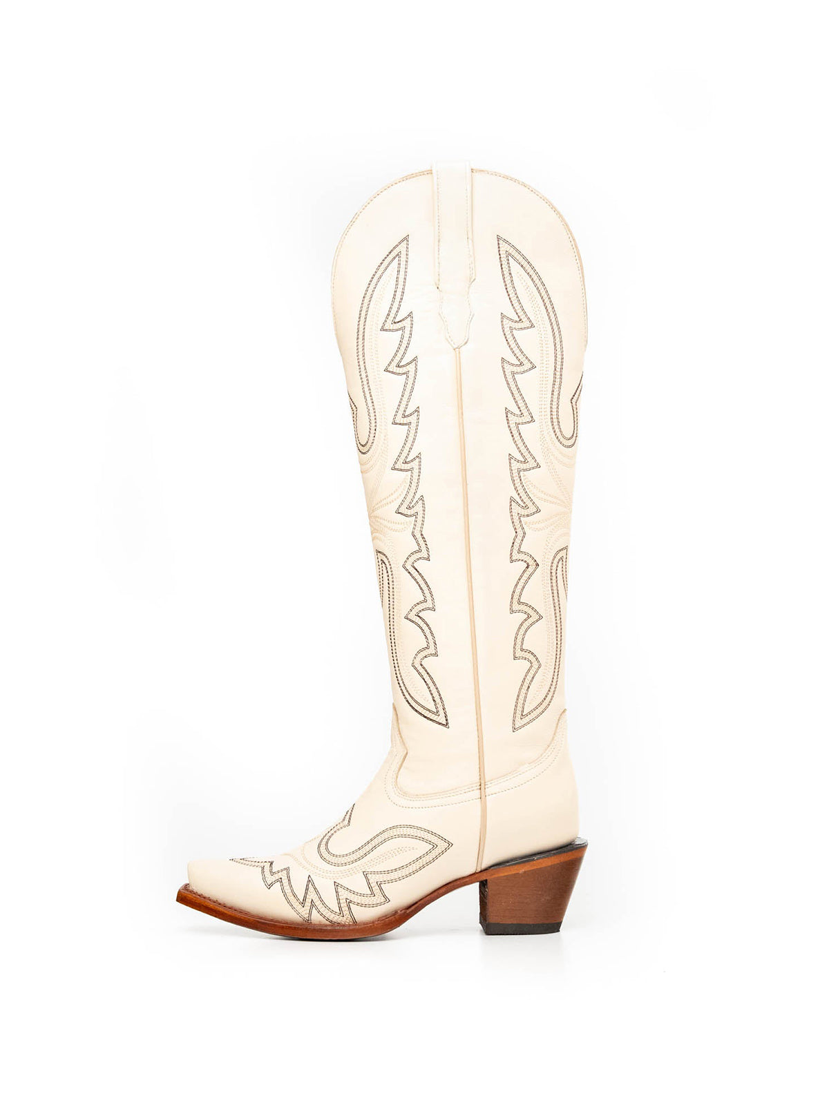 Bone Snip-Toe Embroidery Knee High Tall Half-Zip Cowgirl Boots