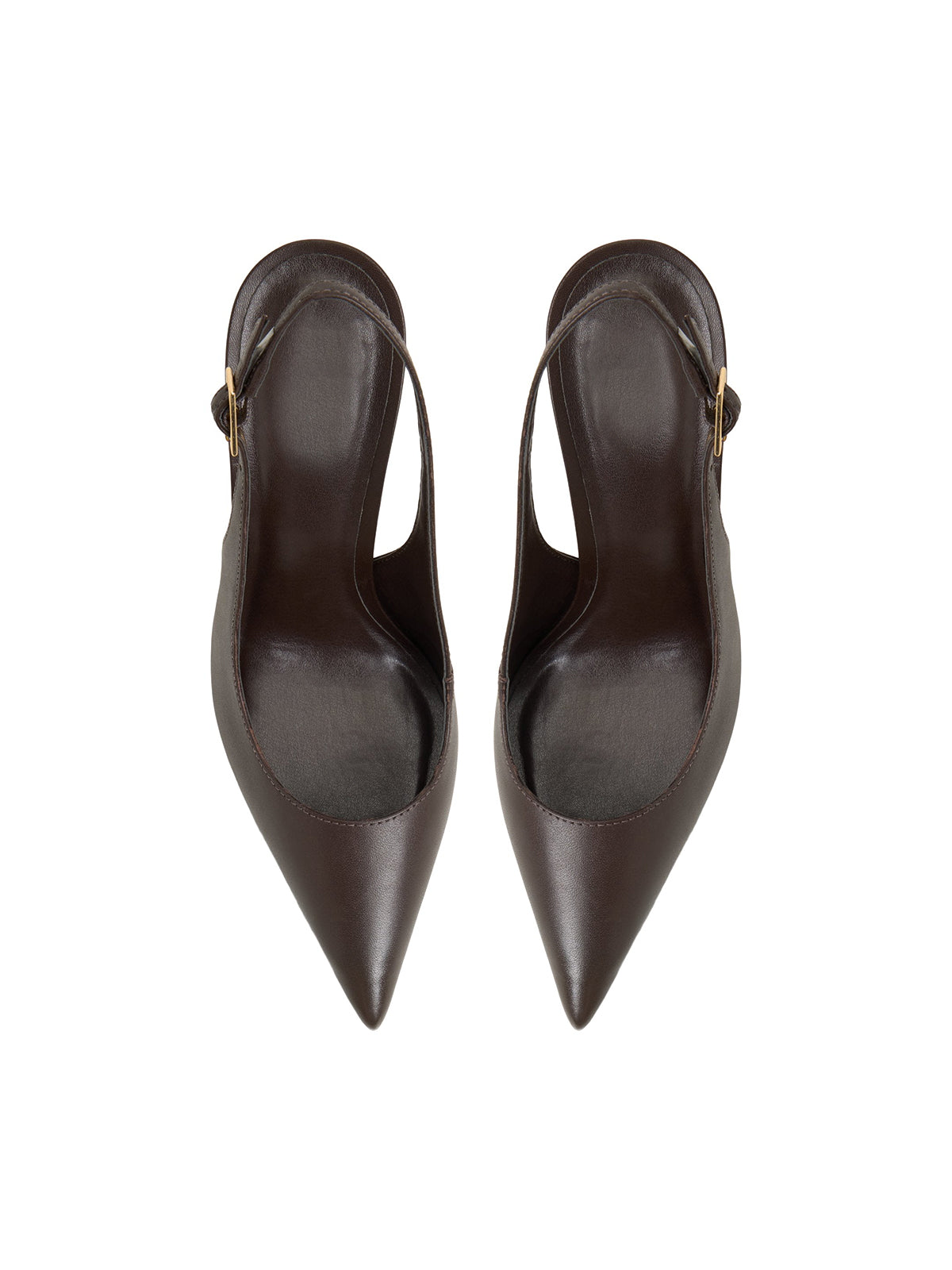 Dark Brown Pointed-Toe Classic Buckle Slingback High Heels
