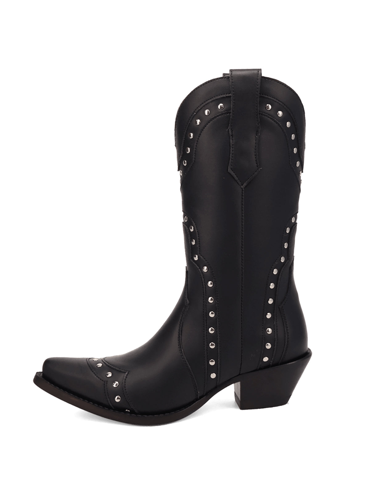 Studded Snip-Toe Classic Mid Calf Cowgirl Boots - Black