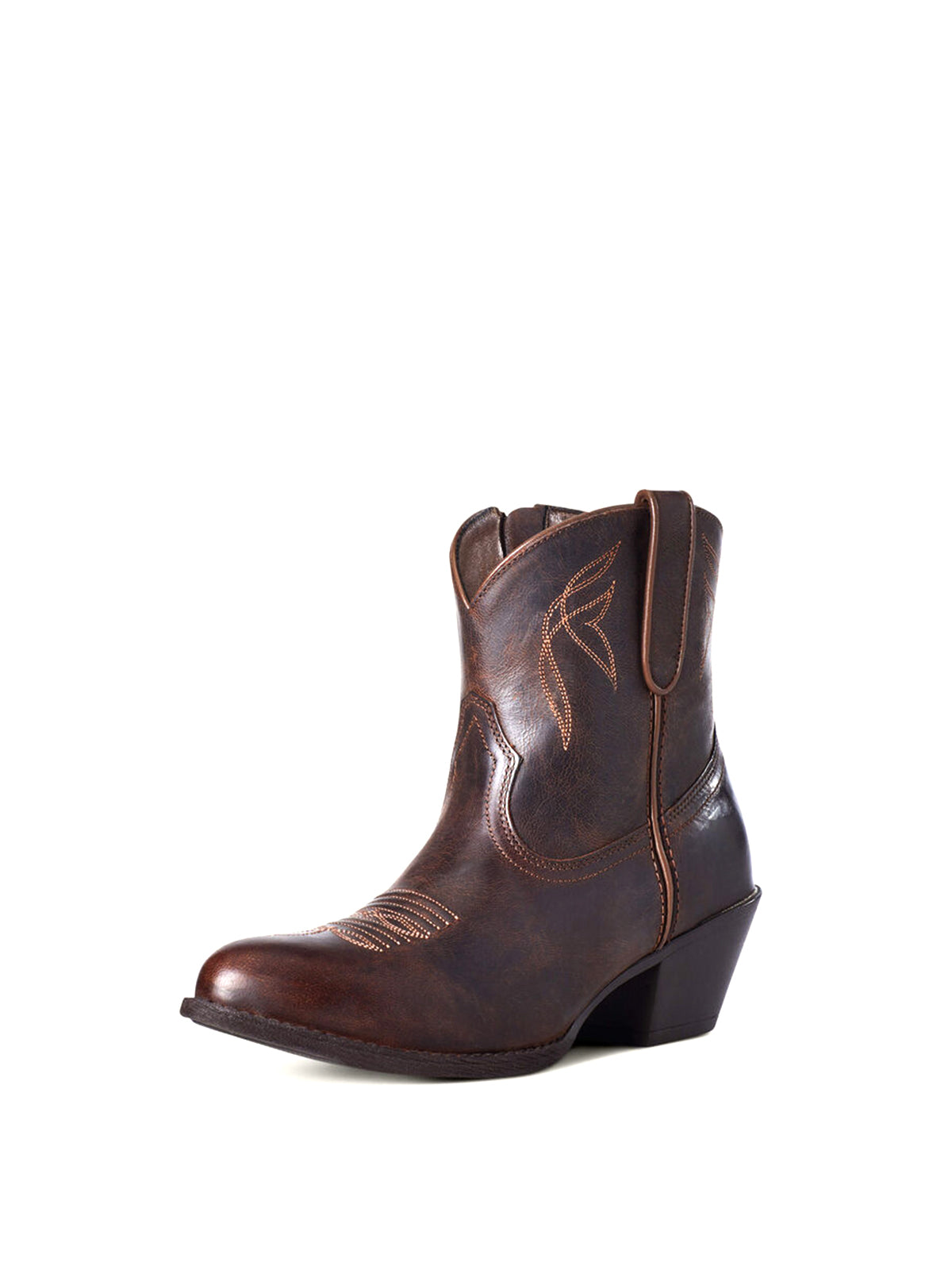 Burgundy brown Almond-Toe Stitch Cowgirl Short Ankle Western Boots