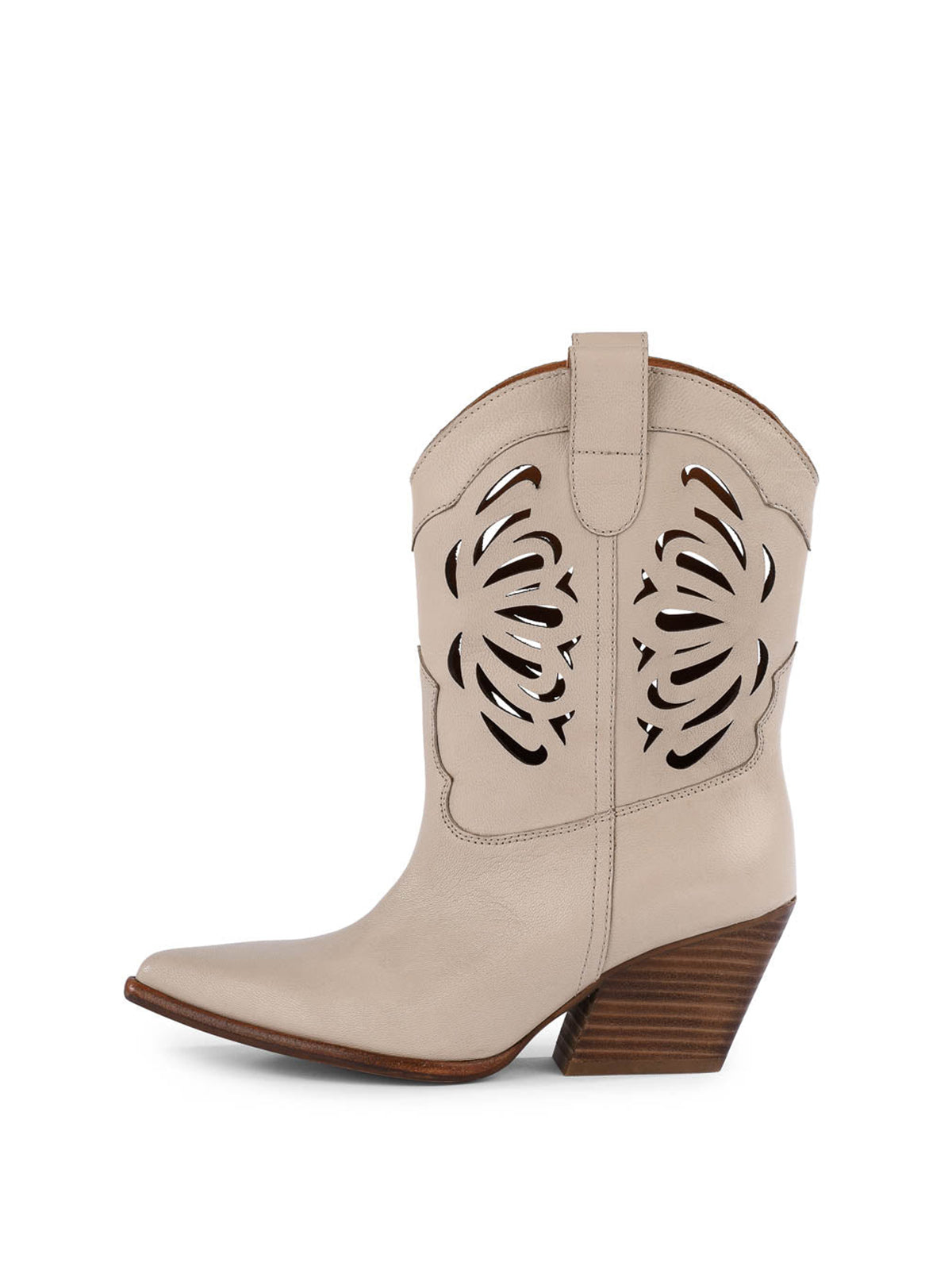 Off White Faux Suede Pointed-Toe Chic Cutout Ankle Cowgirl Boots