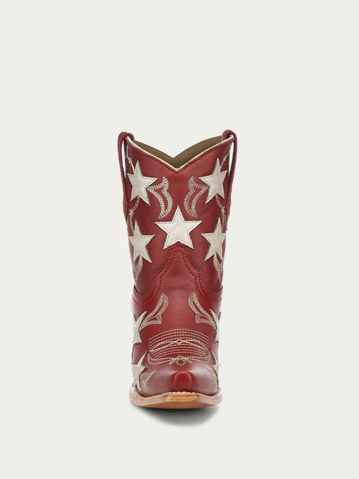 Red Snip-Toe Star Inlay With Embroidery Ankle Cowgirl Boots