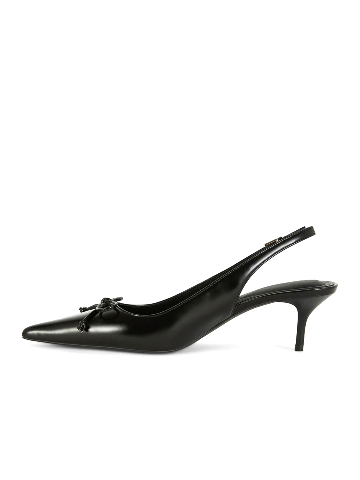 Black Pointed-Toe Front Bow Slingback Kitten Heels