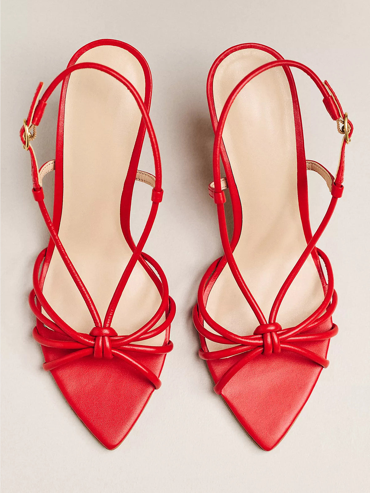 Red Open Pointed-Toe Strappy And Buckle Slingback High Heels