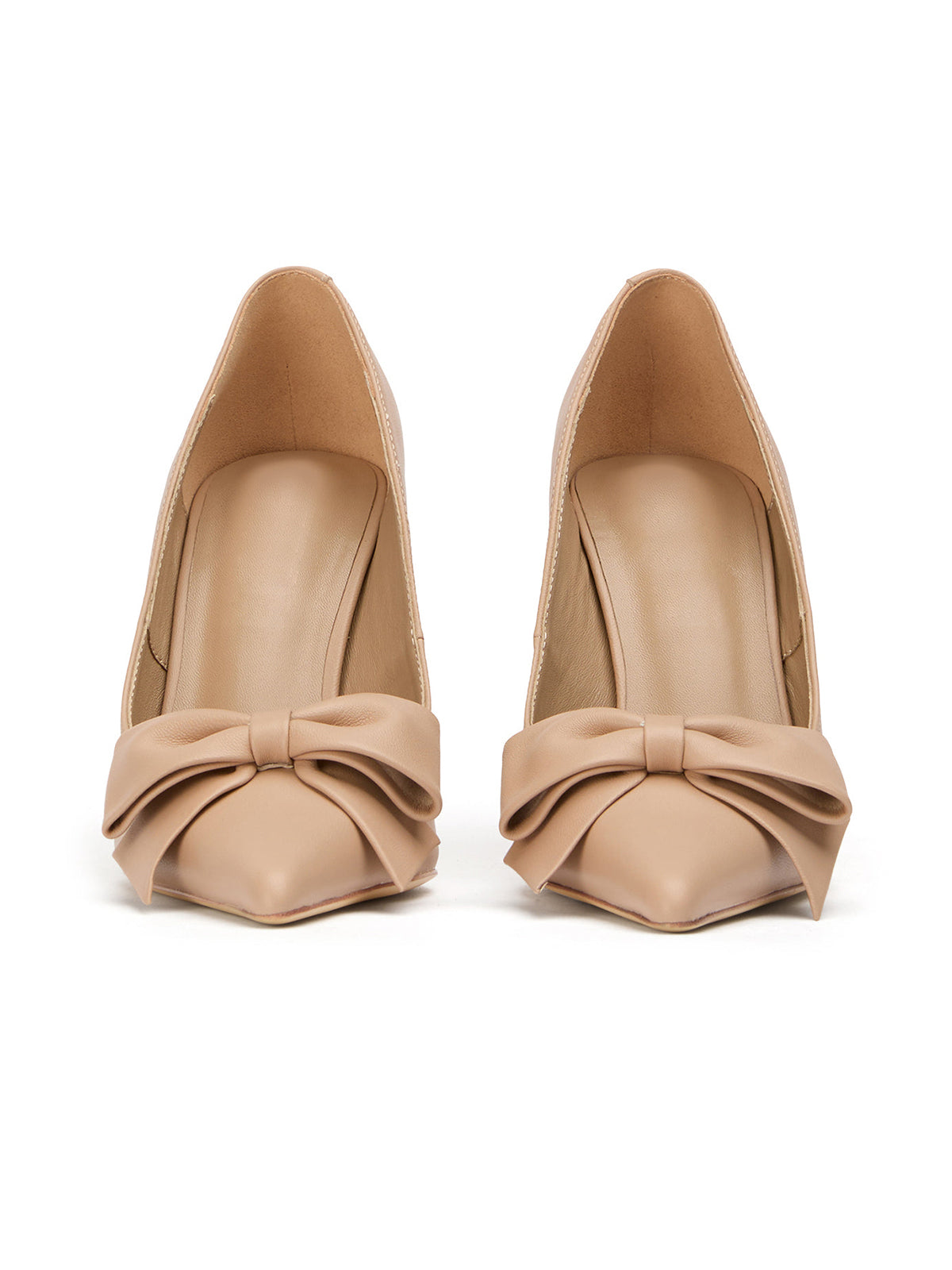 Nude Pointed-Toe Front Oversized Bow Stylish High Heels