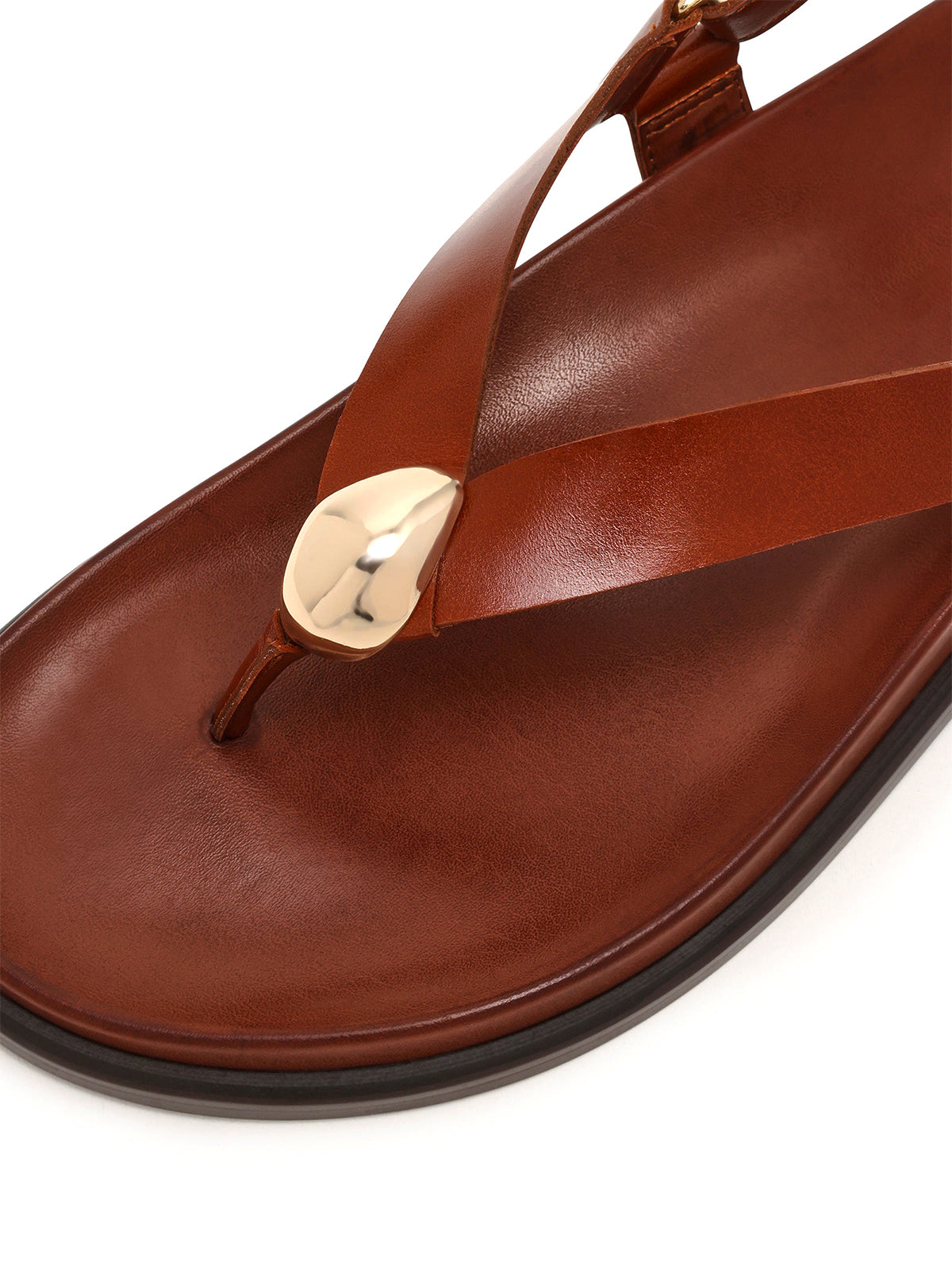 Brown Round-Toe Simple Slingback Flip-Flops Flats
