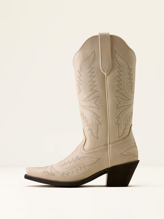Cream Snip-Toe Western Embroidery Mid Calf Cowgirl Boots For Women