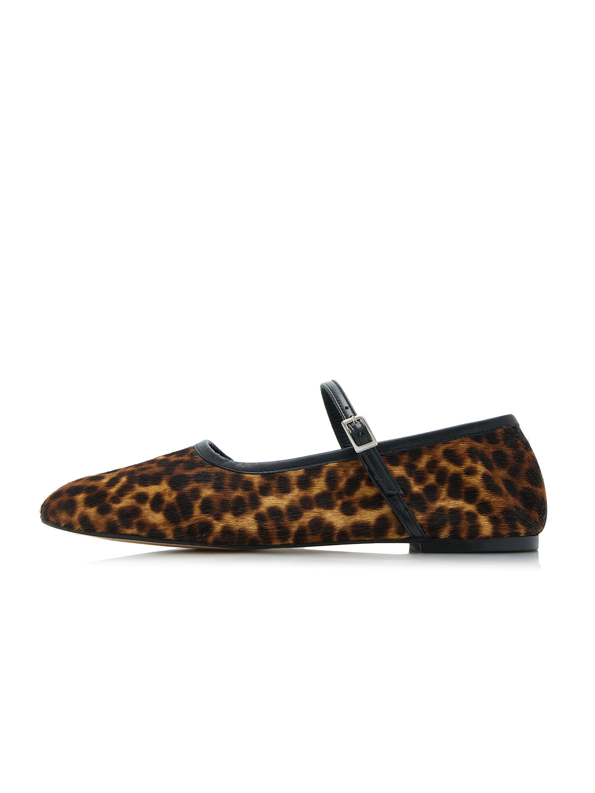Leopard Pony Hair Round-Toe Bridge Strap Ballet Flats