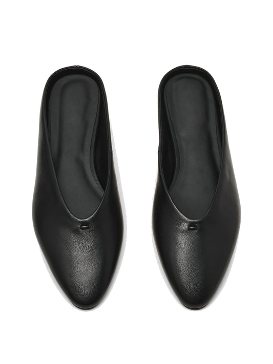 Black Almond-Toe Slip-On Simple Backless Flats