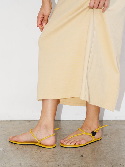 Yellow Round-Toe Flip-Flops String Detail Slip-On Flats