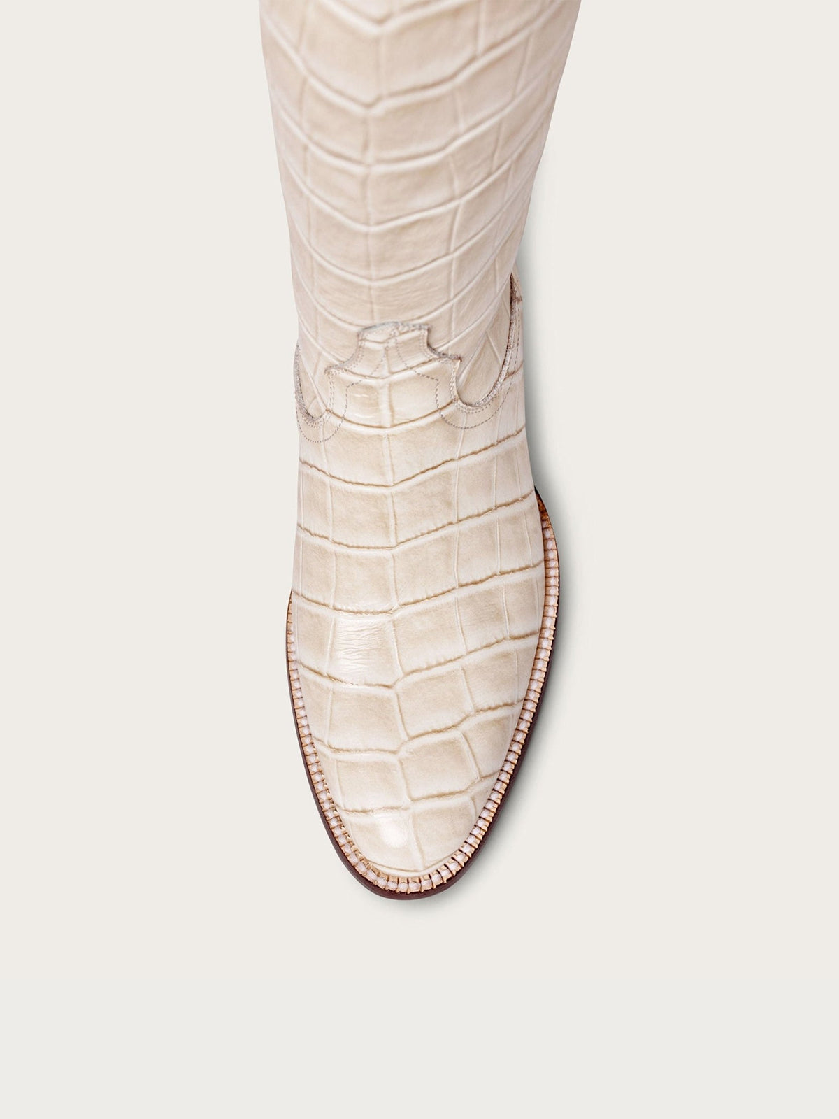 Bone Crocodile-Embossed Almond-Toe Wide Calf Tall Knee High Cowgirl Boots