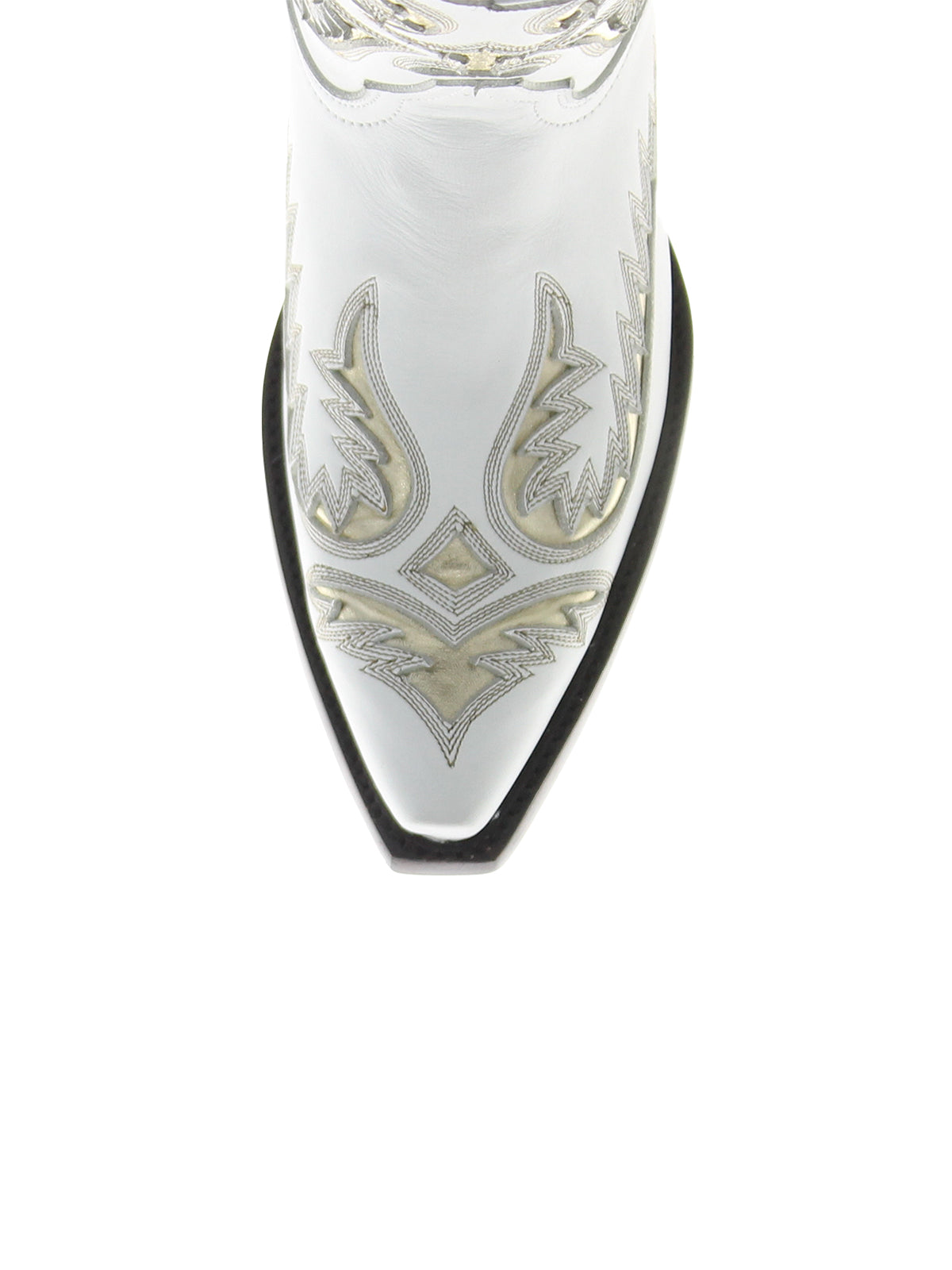 White Snip-Toe Embroidery Metallic Gold Inlay Mid Calf Cowgirl Boots
