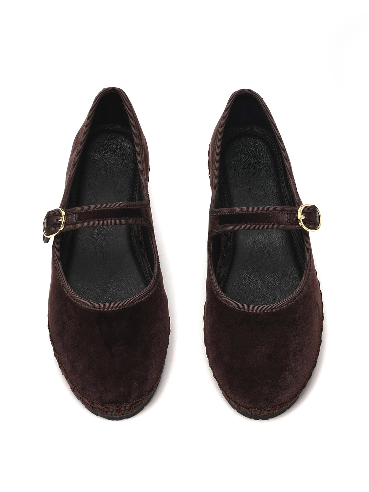 Brown Velvet Round-Toe Buckle Mary Jane Chic Flats