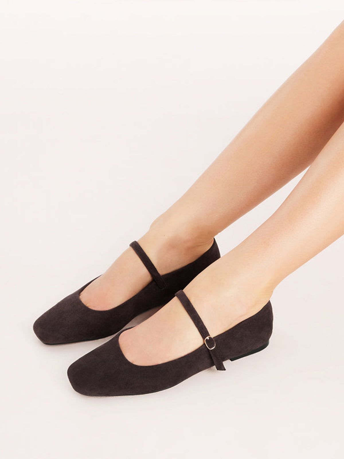 Chocolate Faux Suede Square-Toe Simple Slip-On Mary Jane Flats