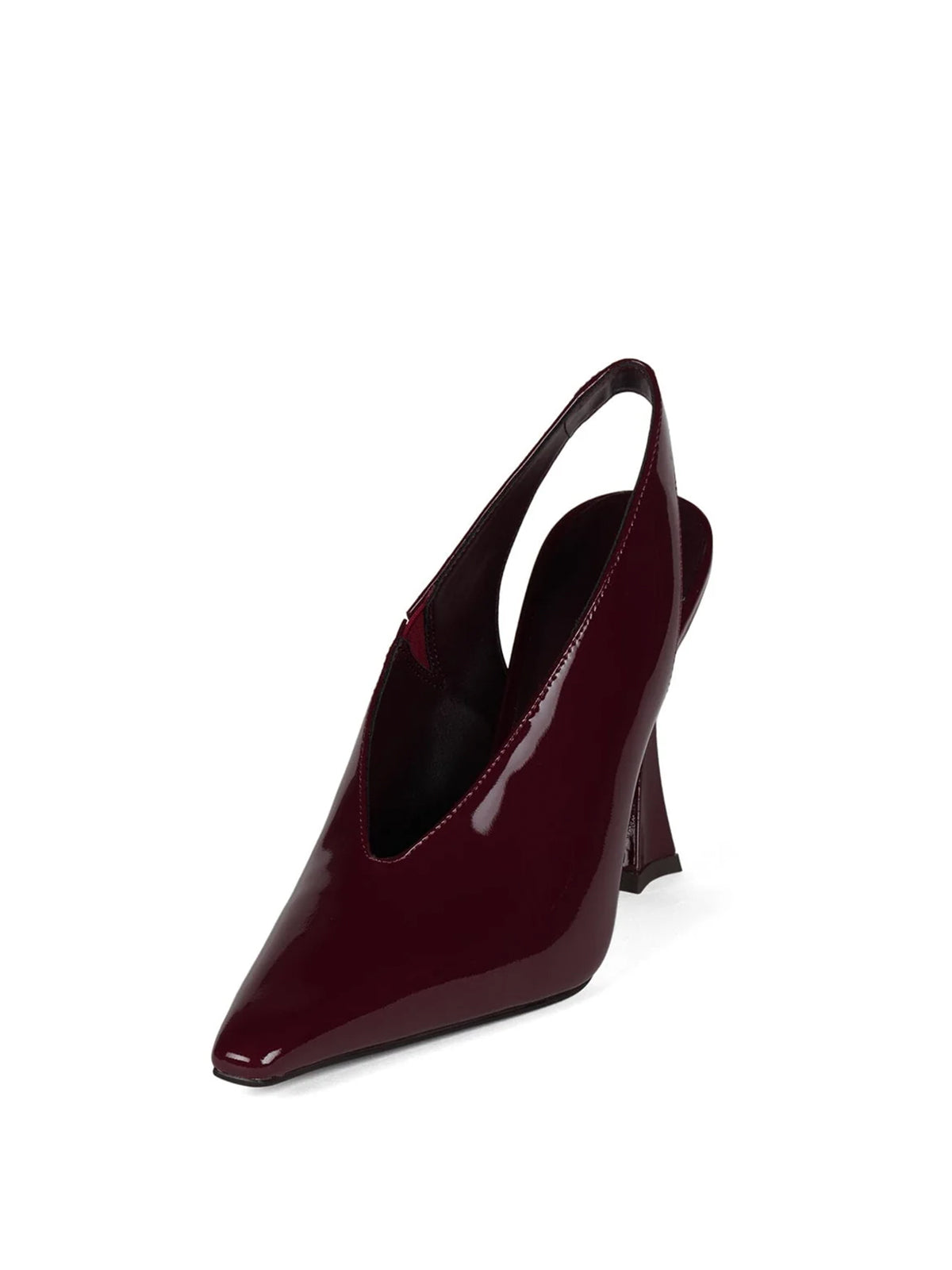 Berry Red Patent Pointed-Toe Thick Slingback High Heels Pumps