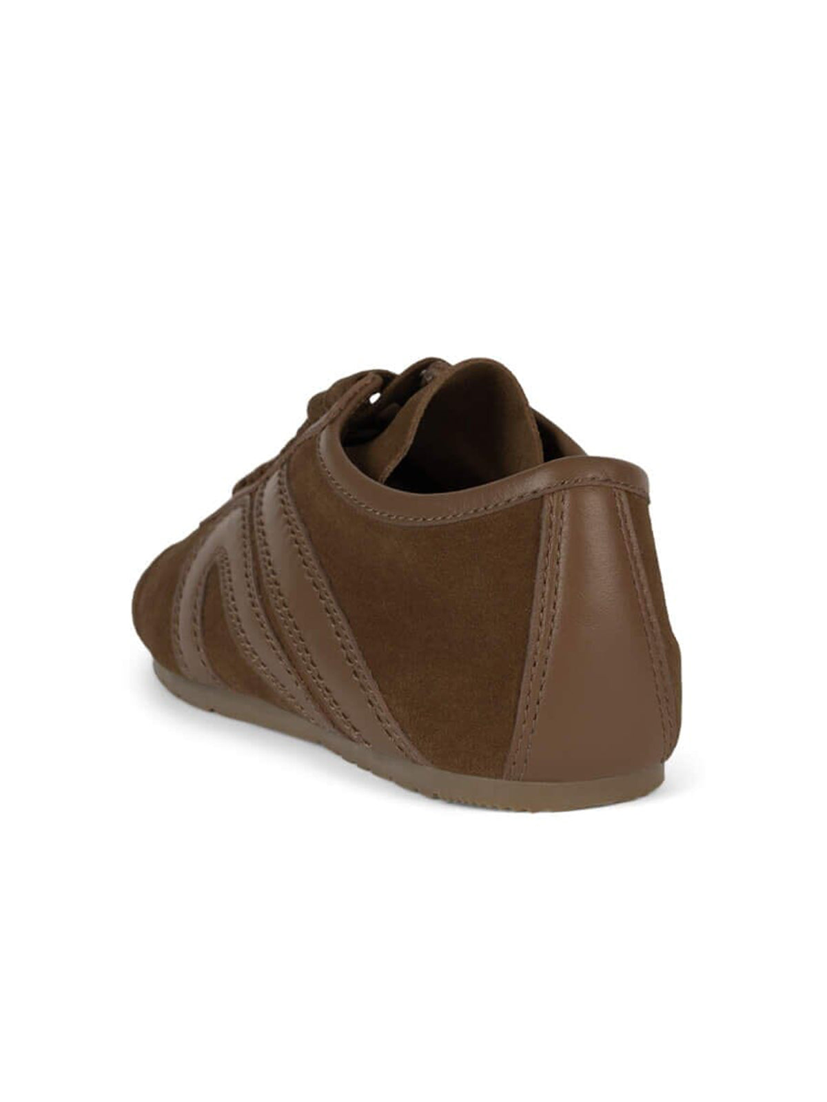 Mocha Faux Suede Round-Toe Lace-Up Classic Sneakers Flats