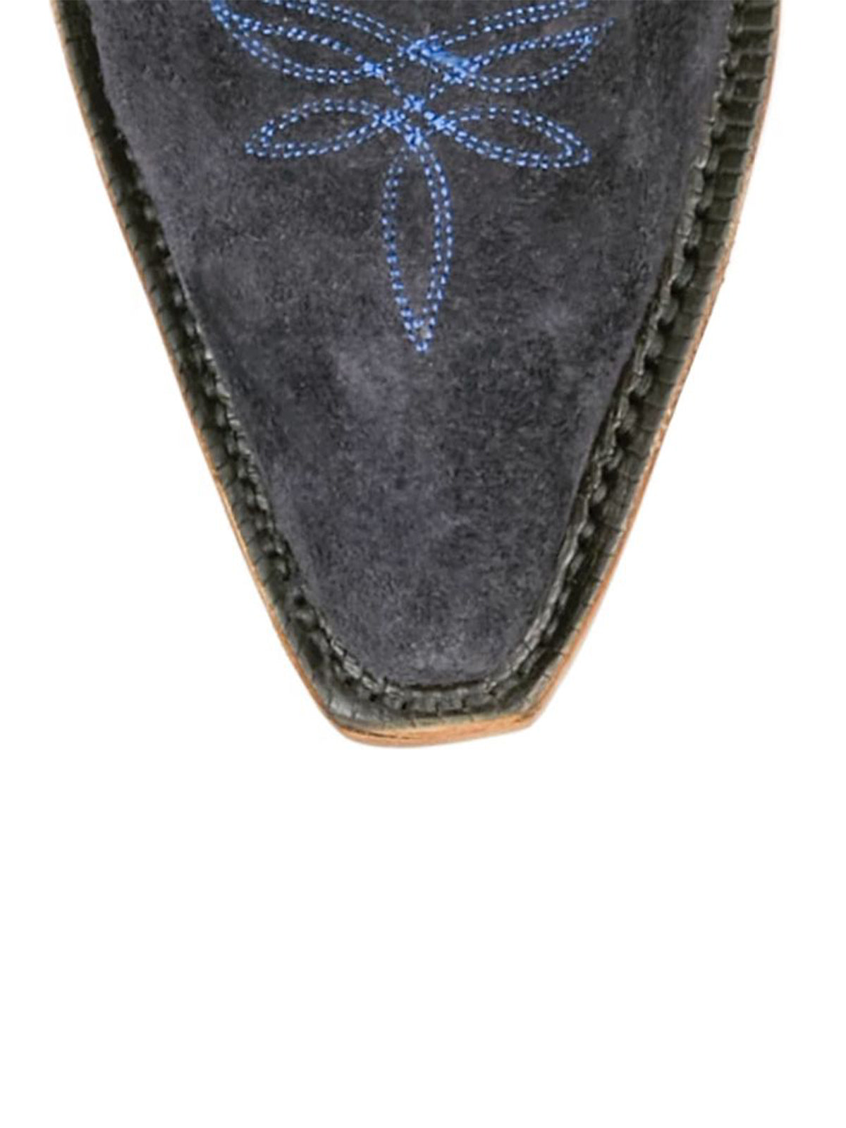 Blue Faux Suede Snip-Toe Wide Calf Embroidery Knee High Cowgirl Boots