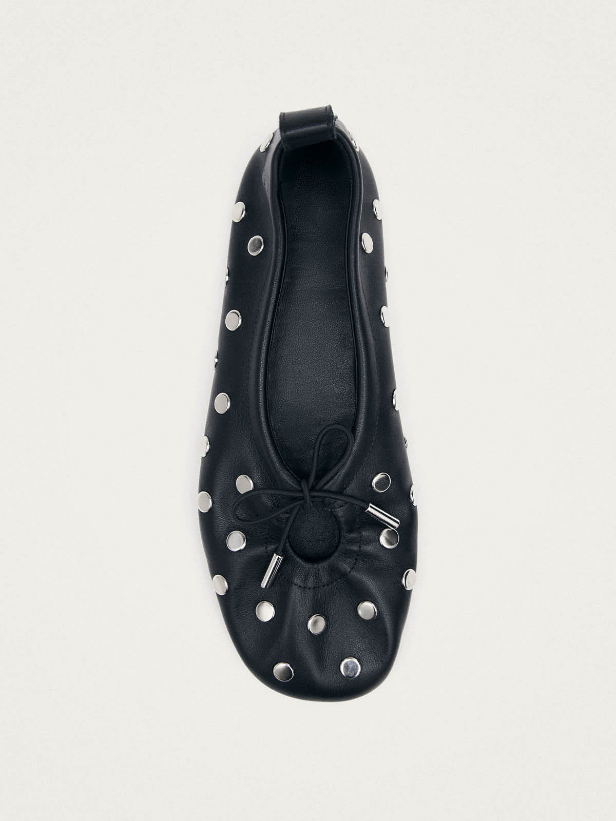 Black Square-Toe Full Studs And Front Bow Chic Ballet Flats