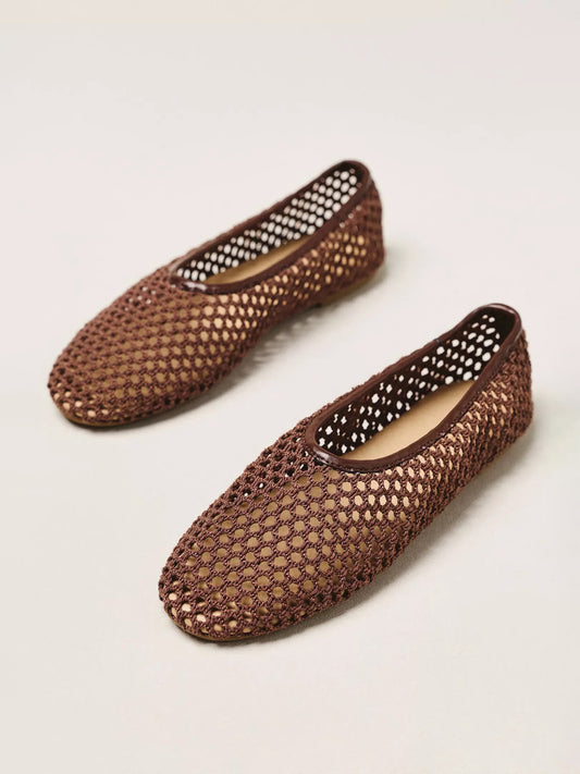 Chocolate Woven Mesh Round-Toe Slip-On Classic Ballet Flats