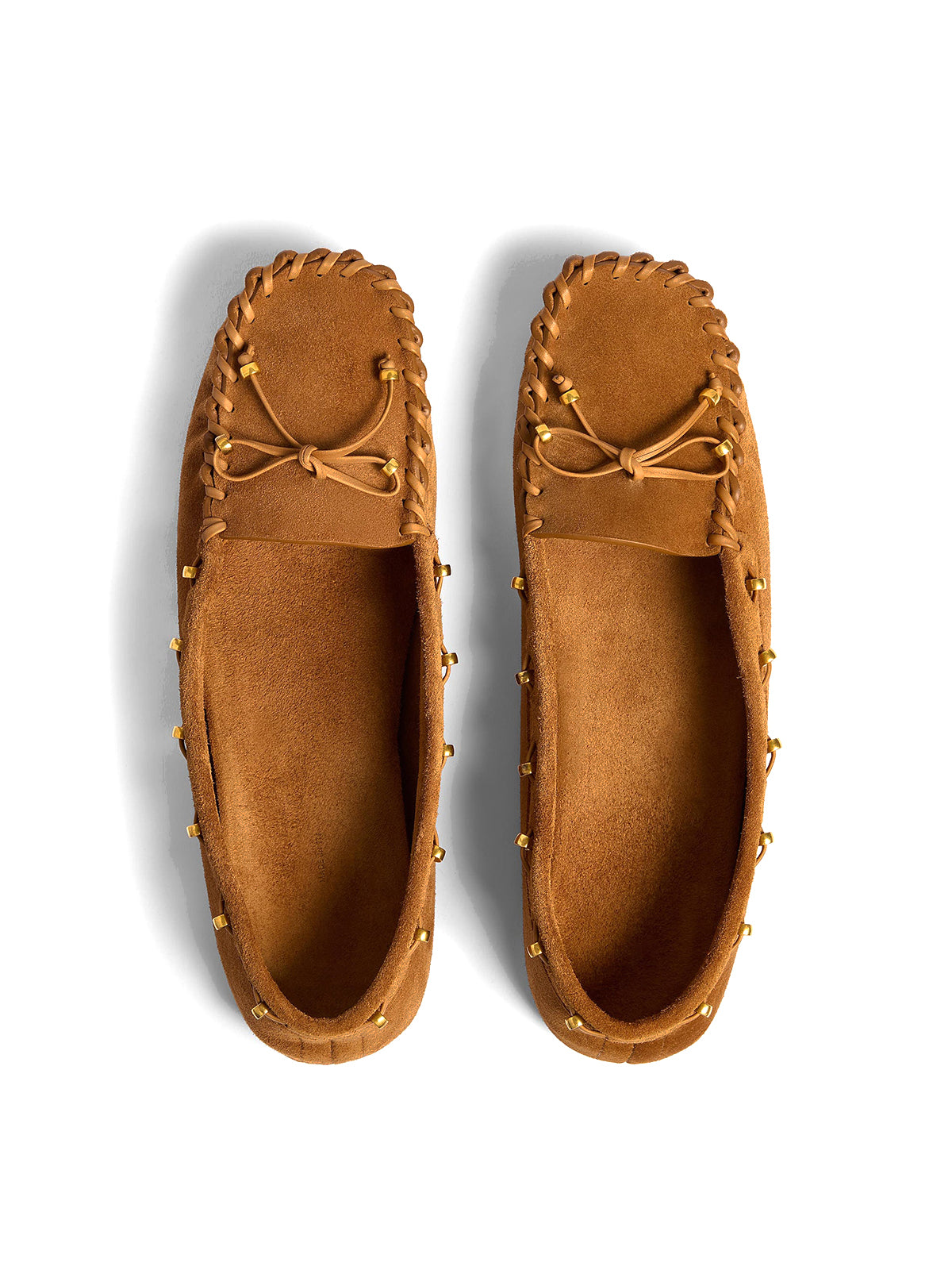 Caramel Cow Suede Square-Toe Running Stitch And Front Bow Flats