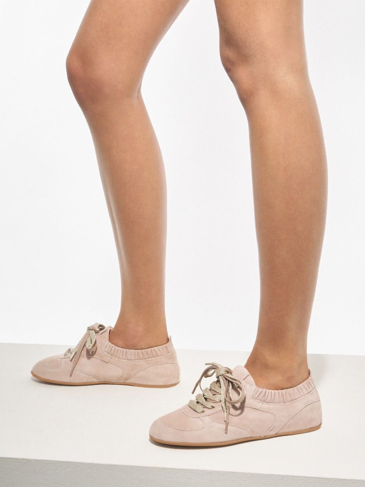 Pink Cow Suede Round-Toe Lace-Up Chic Flats Sneakers