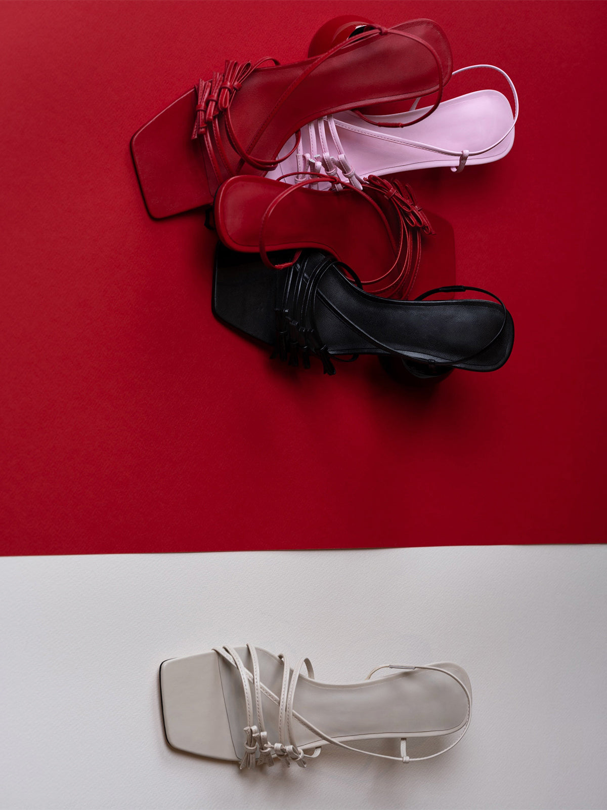 Pink Square-Toe Multi-Straps With Bows Kitten Heels