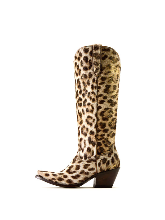 Gilded Metallic Leopard Print Horsehair Knee High Western Boots