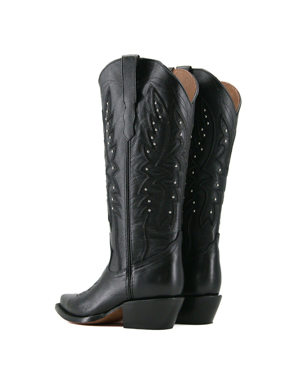 Western Snip-Toe Embroidery Half-Zip Knee High Cowgirl Boots - Classic Black