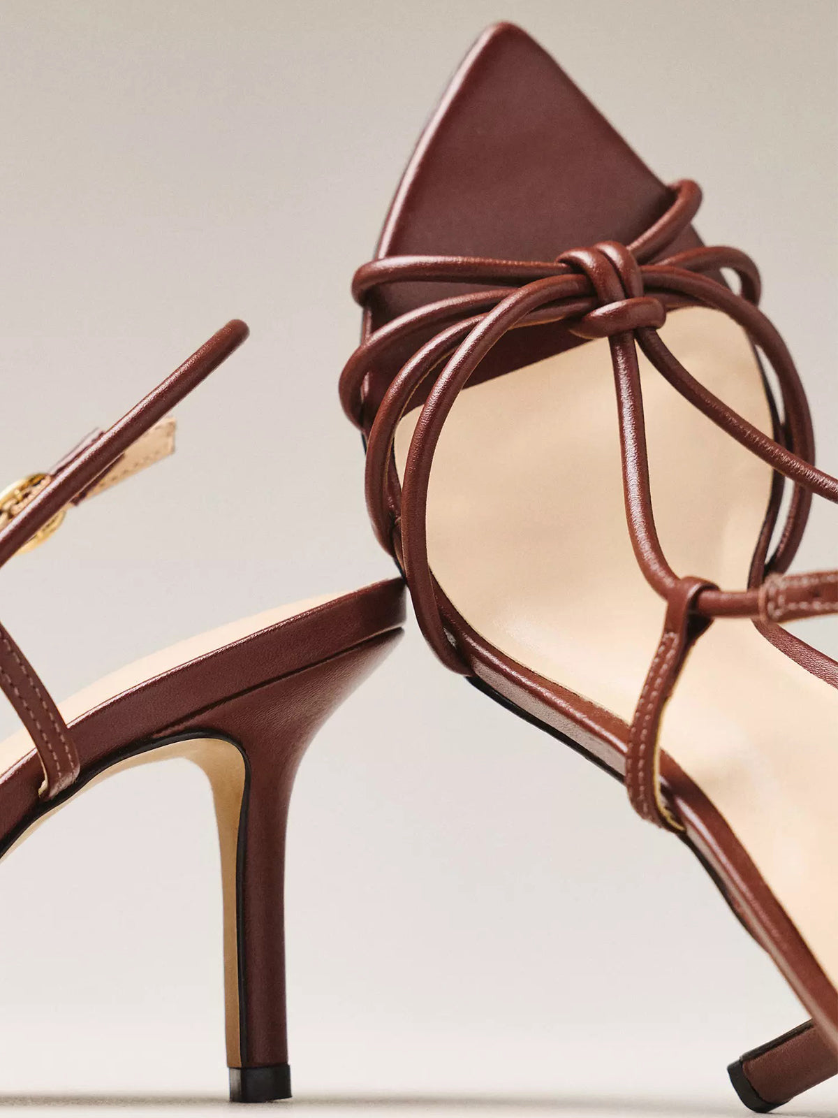 Pointed-Toe Strappy And Back Strap Chic High Heels - Chocolate