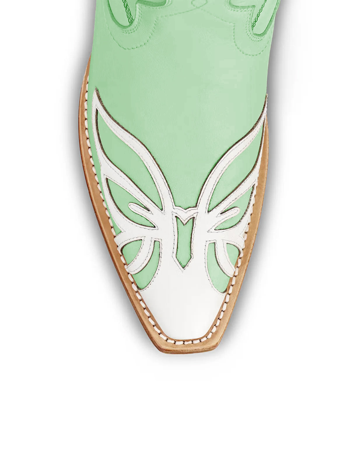 Light Green Snip-Toe Flower Applique Mid Calf Pull On Cowgirl Boots