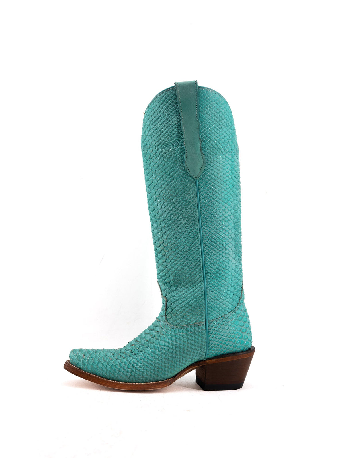Turquoise Snakeskin Print Snip-Toe Half-Zip Knee High Cowgirl Boots