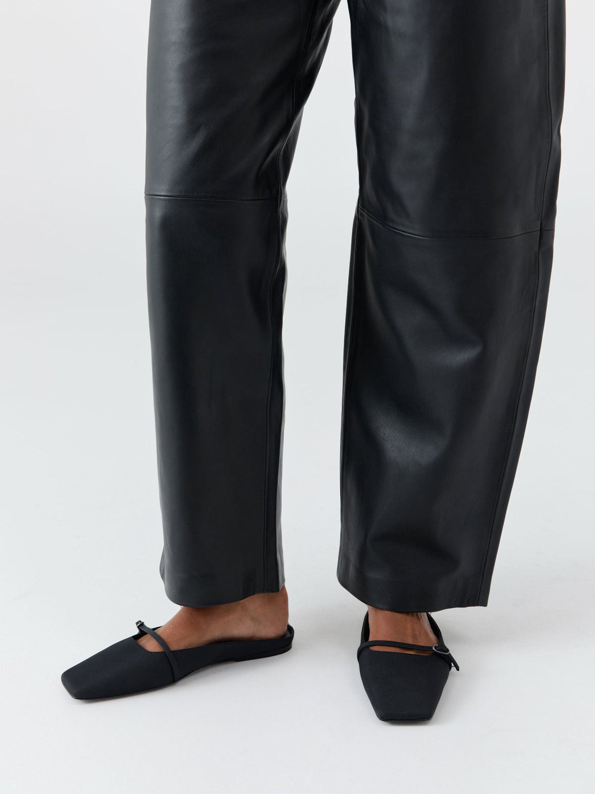 Black Square-Toe Front Strap Slip-On Flats