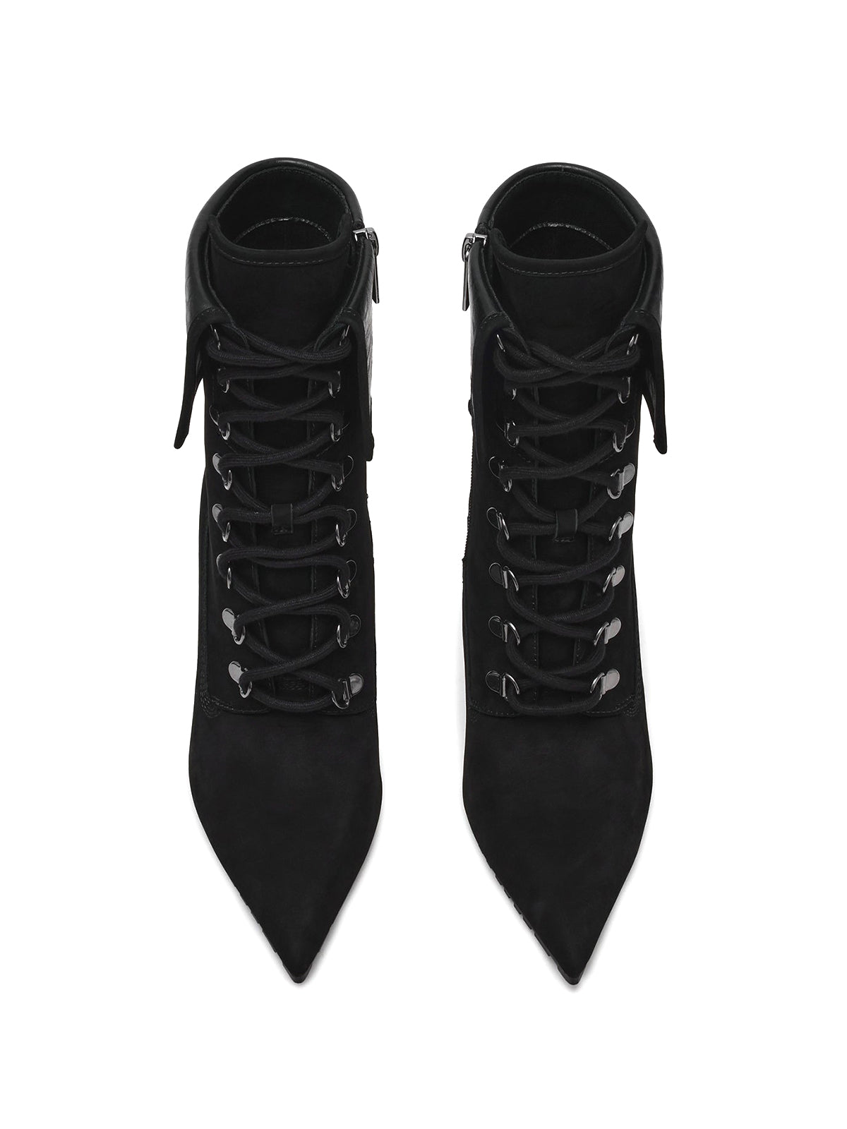 Black Pointed-Toe Lace-Up Chic Ankle Stiletto Boots