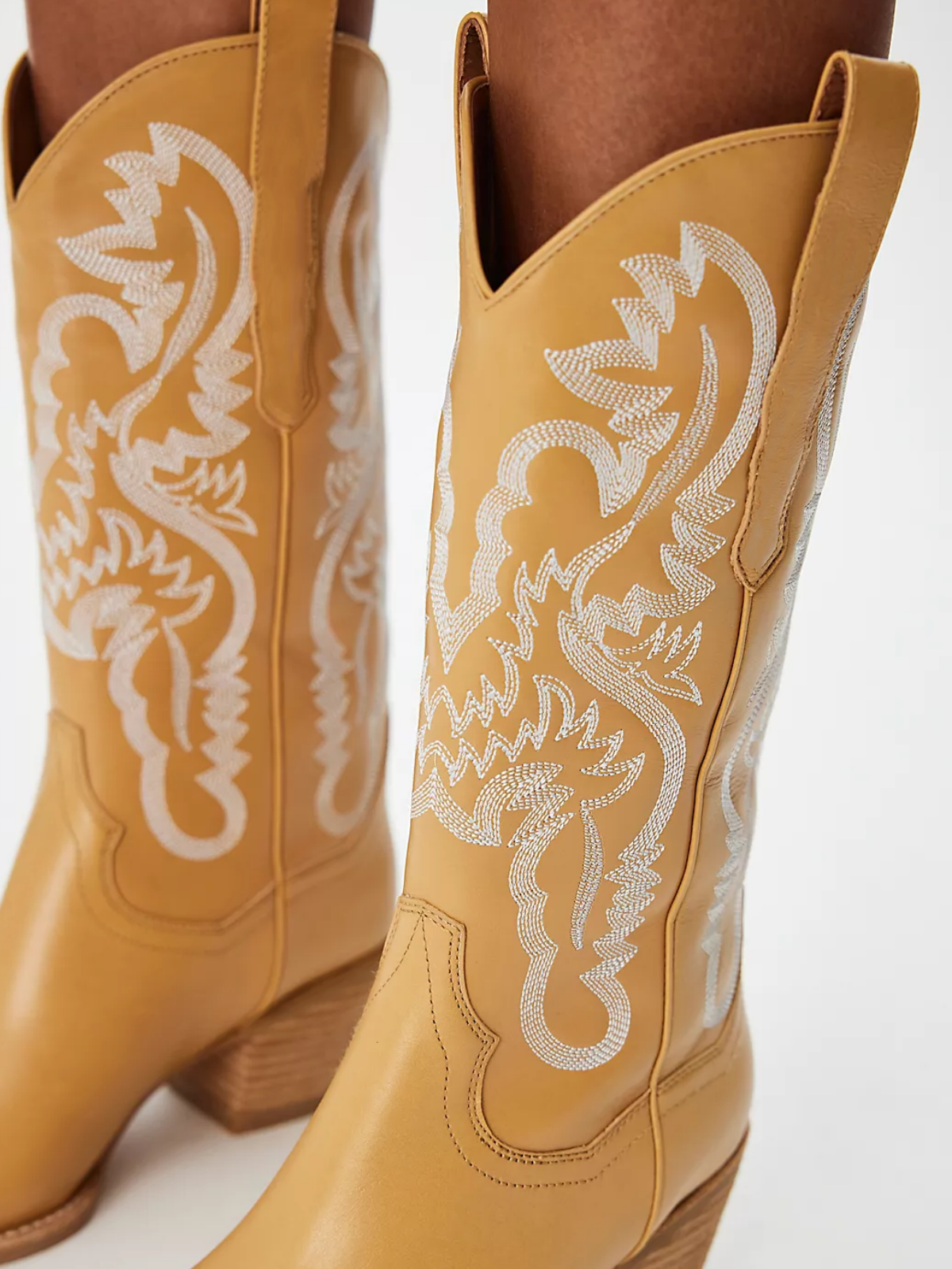 Yellow Snip-Toe Embroidery Wide Mid Calf Cowgirl Boots