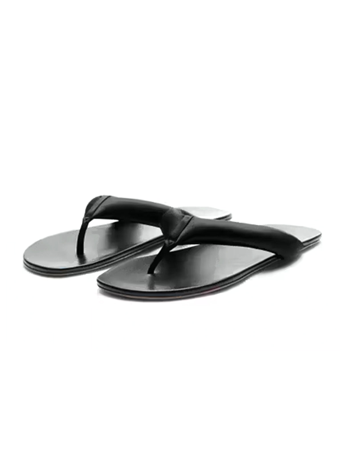 Black Satin And Vegan Leather Square-Toe Flip-Flops Flats
