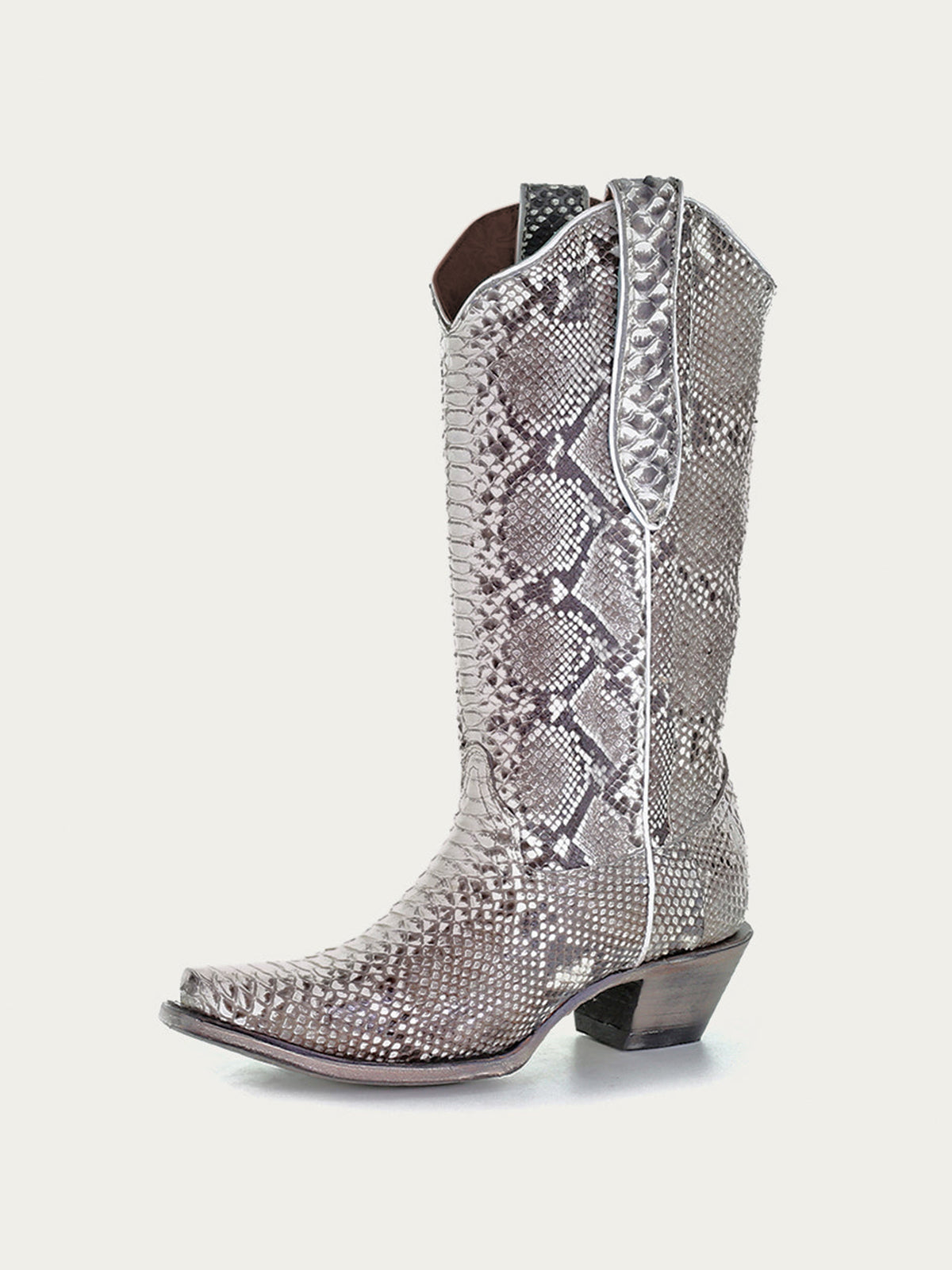 White Snakeskin Pattern Snip-Toe Sleek Mid Calf Cowgirl Boots