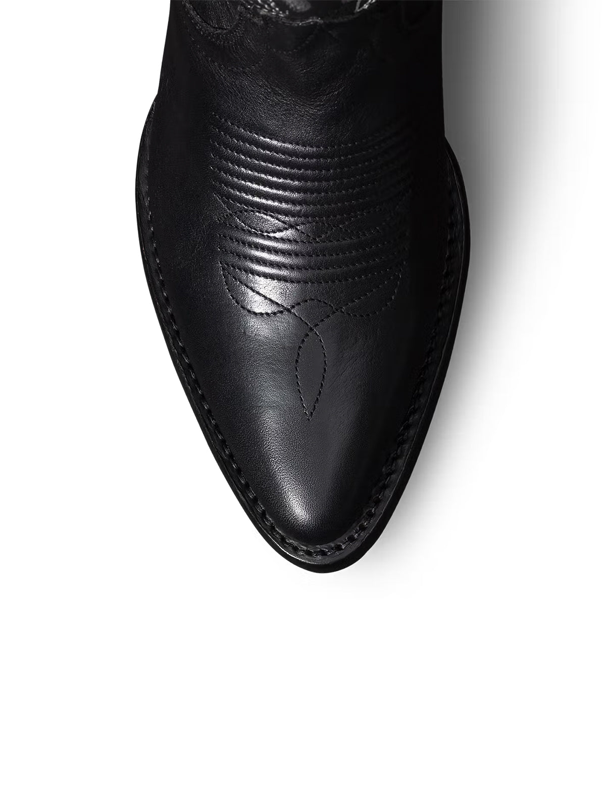 Western Embroidery Almond-Toe Tall Knee High Cowgirl Boots - Black