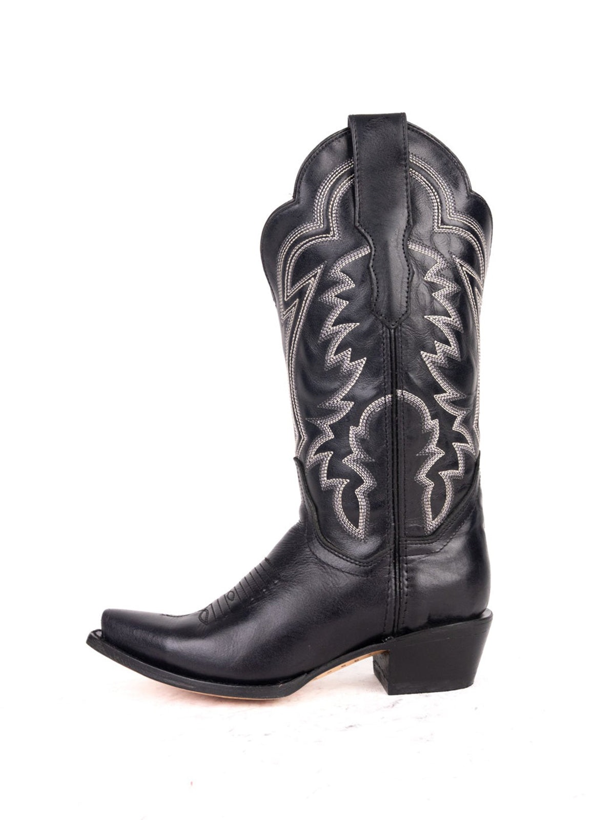 Western Snip-Toe Embroidery Mid Calf Cowgirl Boots - Classic Black