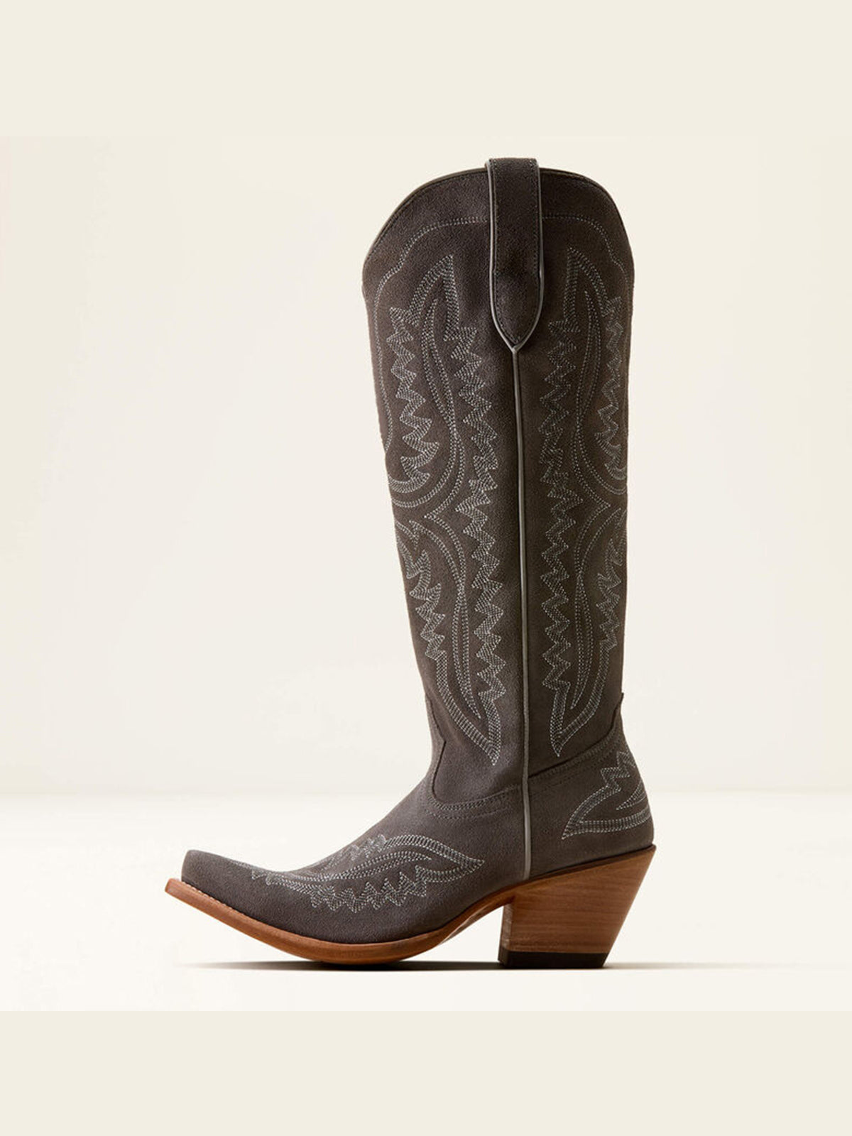 Western Embroidery Tall Snip-Toe Half-Zip Knee High Cowgirl Boots - Green Faux Suede